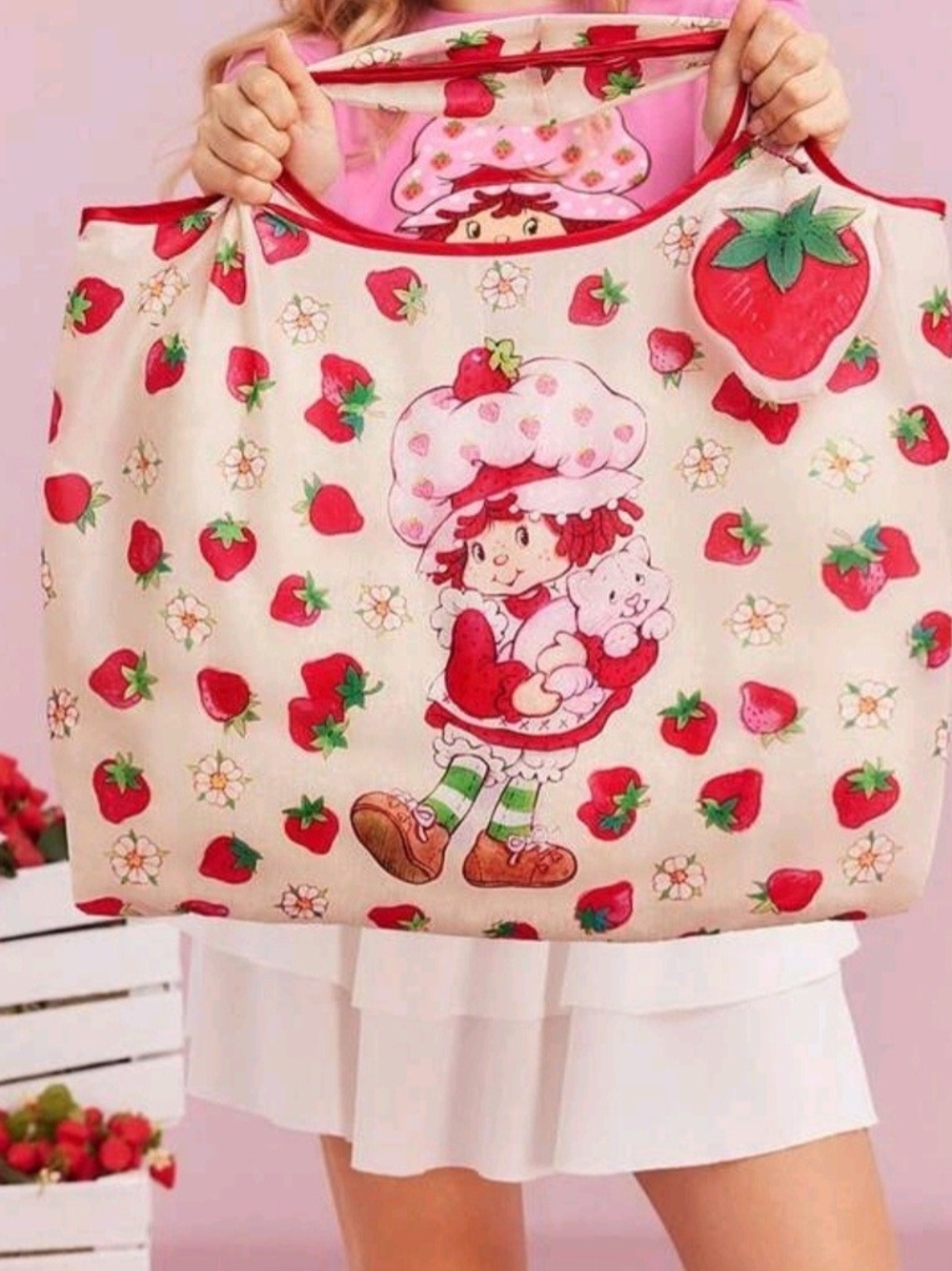 Strawberry Shortcake Character Tote Bag - Red Cream